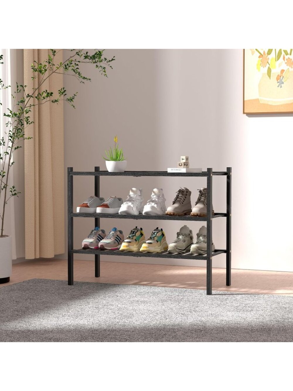 New CRAFT 3 Tier Bamboo Shoe Rack for Closet Free Standing Wood Shoe - Picture 2 of 6